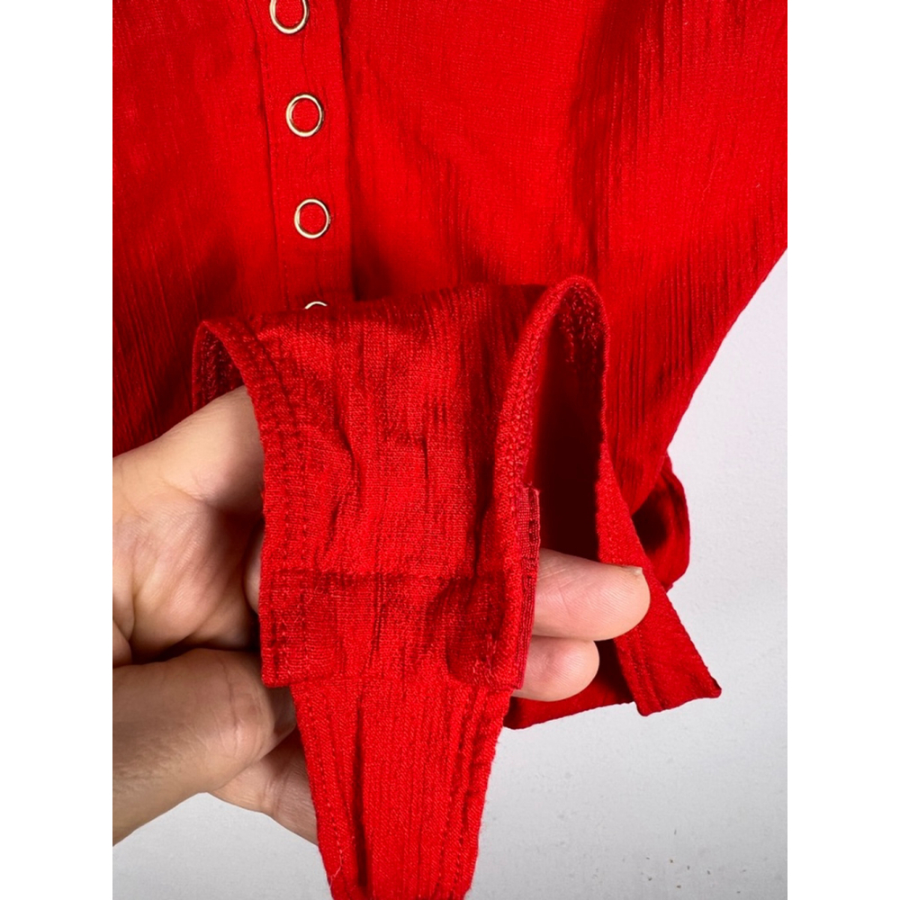 Women's Free People Red Ribbed V-Neck Bodysuit XS Festival Layering Henley - Picture 6 of 7